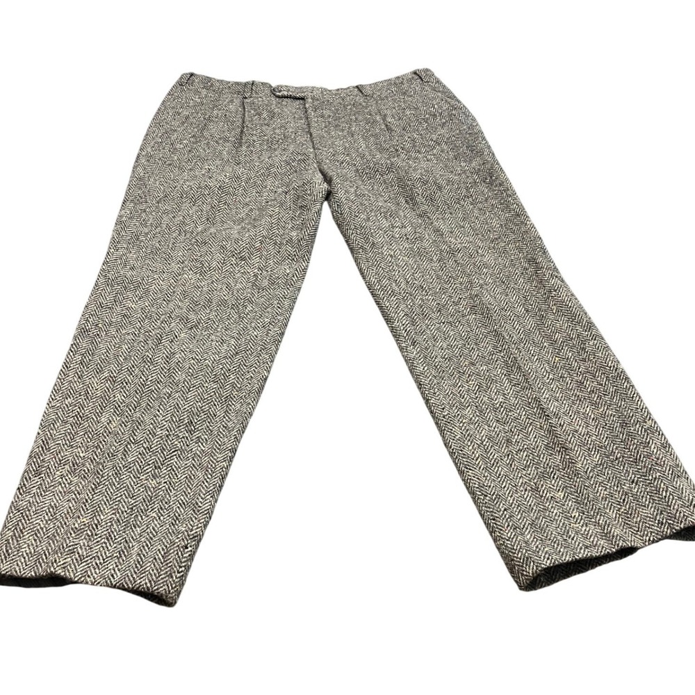 The J Peterman Company Trouser Pleated Mens 42 Gray Herringbone Tweed Wool Pants